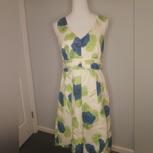 Boden Riviera Cream Blue Green Floral Dress